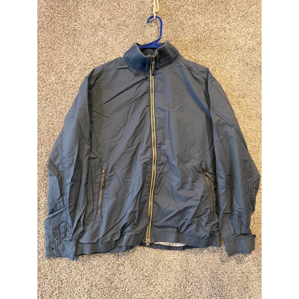 Tommy Bahama Jacket Mens M Blue Full Zip Mock Neck Cotton Nylon Marlin Logo